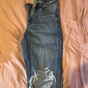 American Eagle Outfitters Blue Distressed Mom Jeans